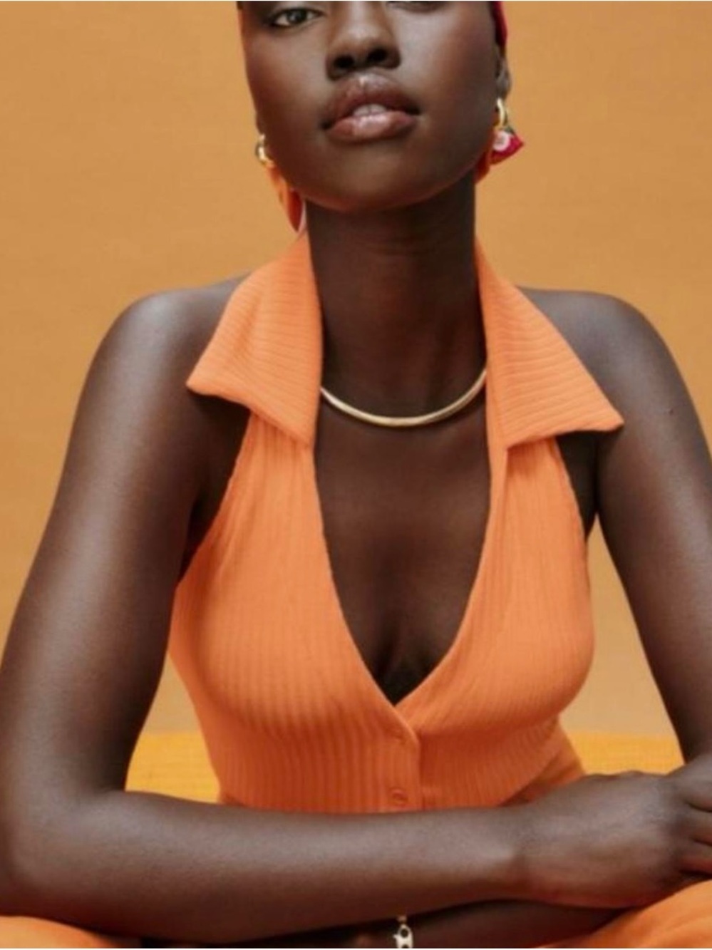 Reformation Bryleigh Halter Button-Front Tank Top - Tangerine